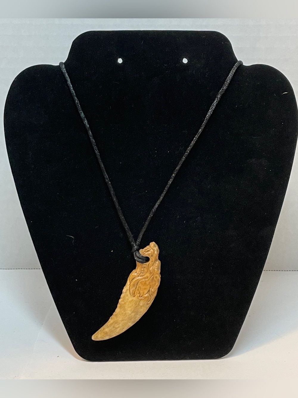 Resin Tooth With dragon head pendant Black Cord Necklace